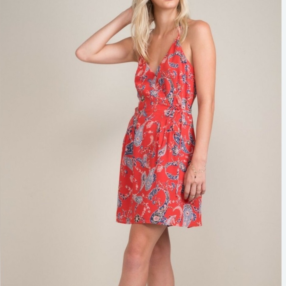 Anthropologie Greylin Red Paisley Halter Dress